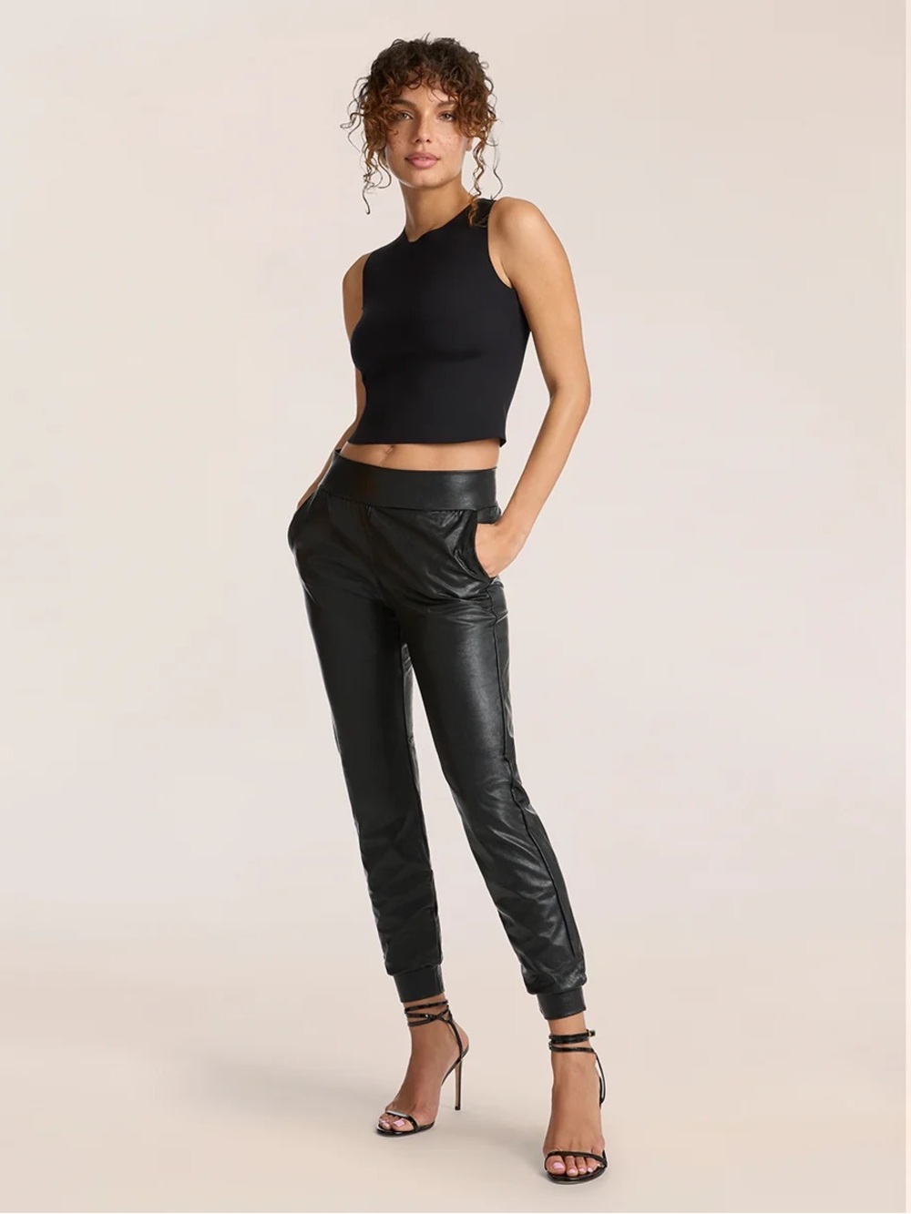 Commando Black Faux Leather Jogger Pants Size Small